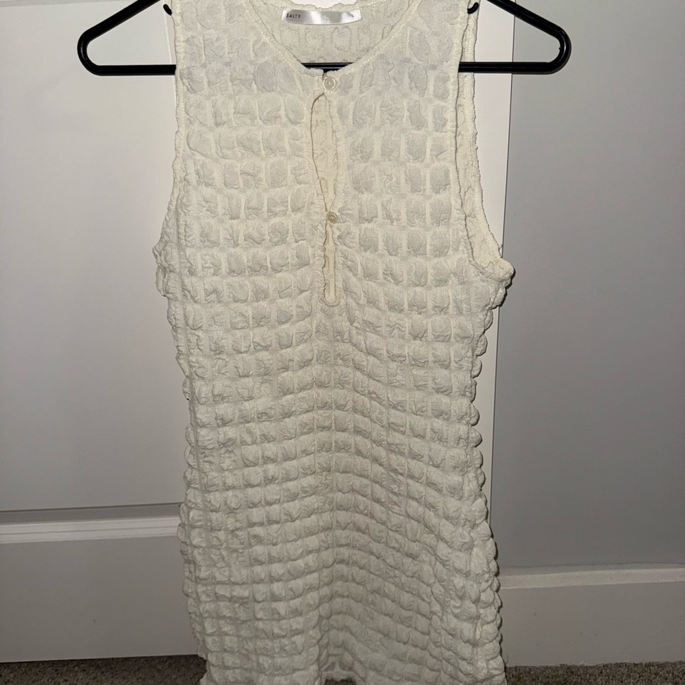 SALTY Brand Cream Popcorn Bubble Knit Keyhole Mini Dress- Women’s